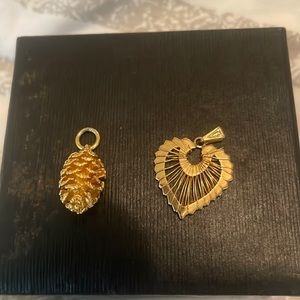 Gold plated pine cone and heart